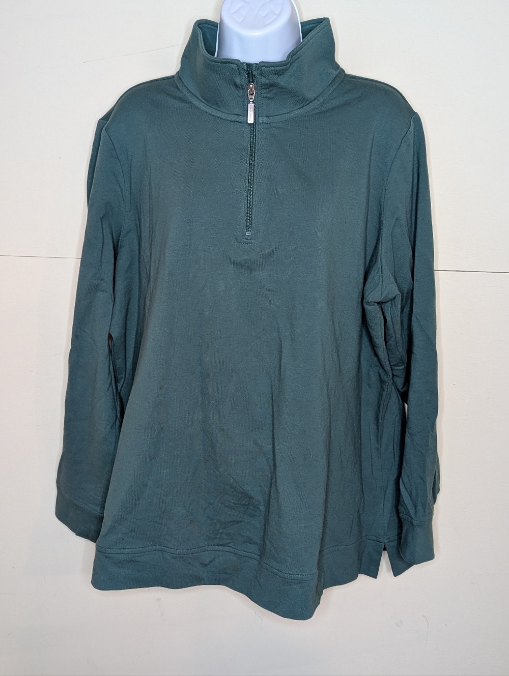 Denim & Co Active Quarter Zip Sweatshirt in Forest Green